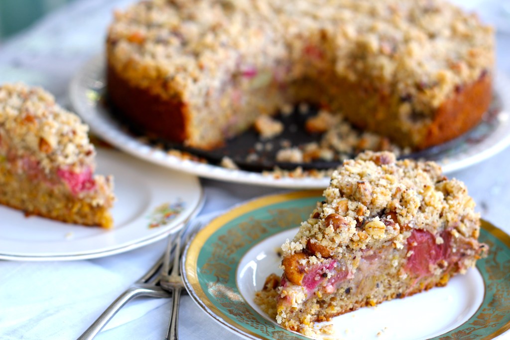 Rhubarb & Hazelnut Crumble Cake