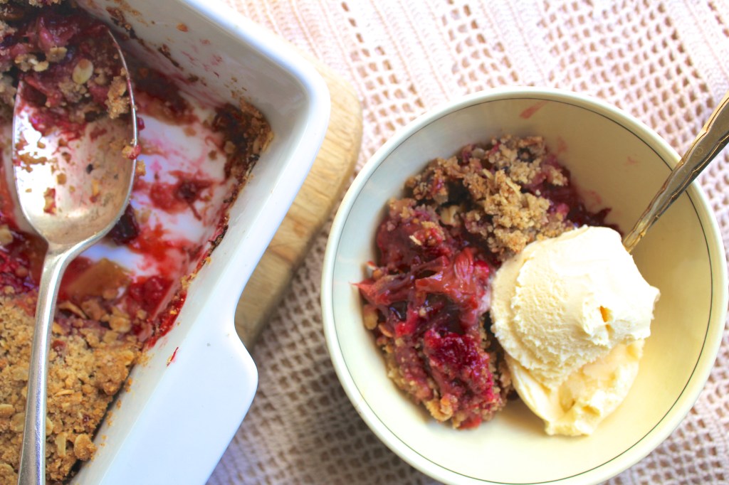 Rhubarb Rosewater Crumble