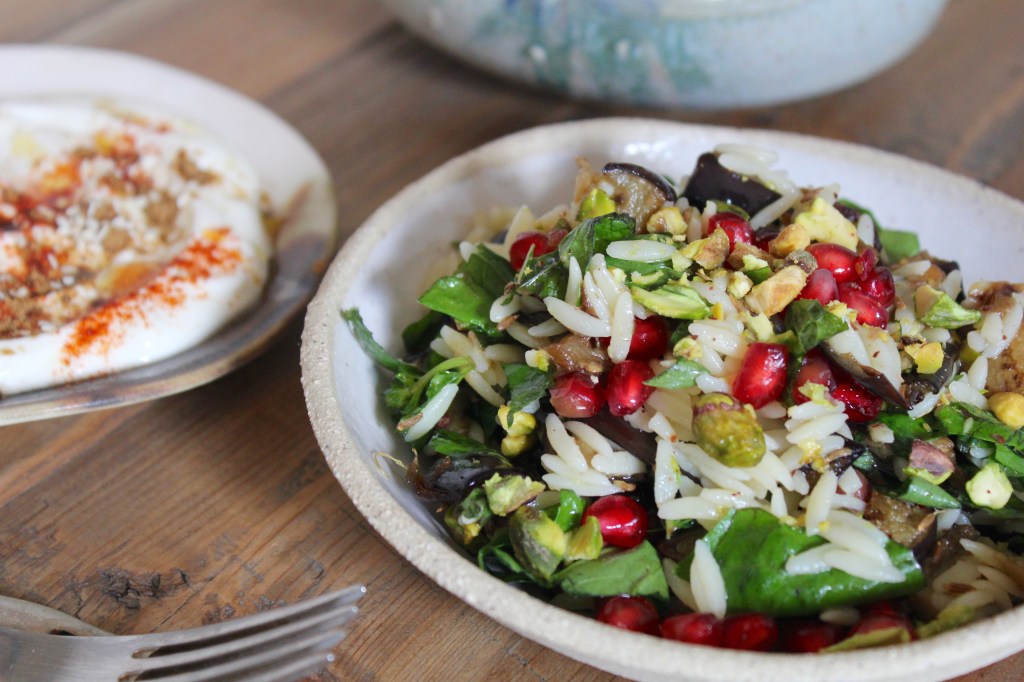 eggplant-orzo-salad-fork